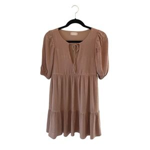 Altar'd State Mini Tiered Ruffle Dress Swiss Dot‎ Tie Neck Puff Sleeve Casual XS